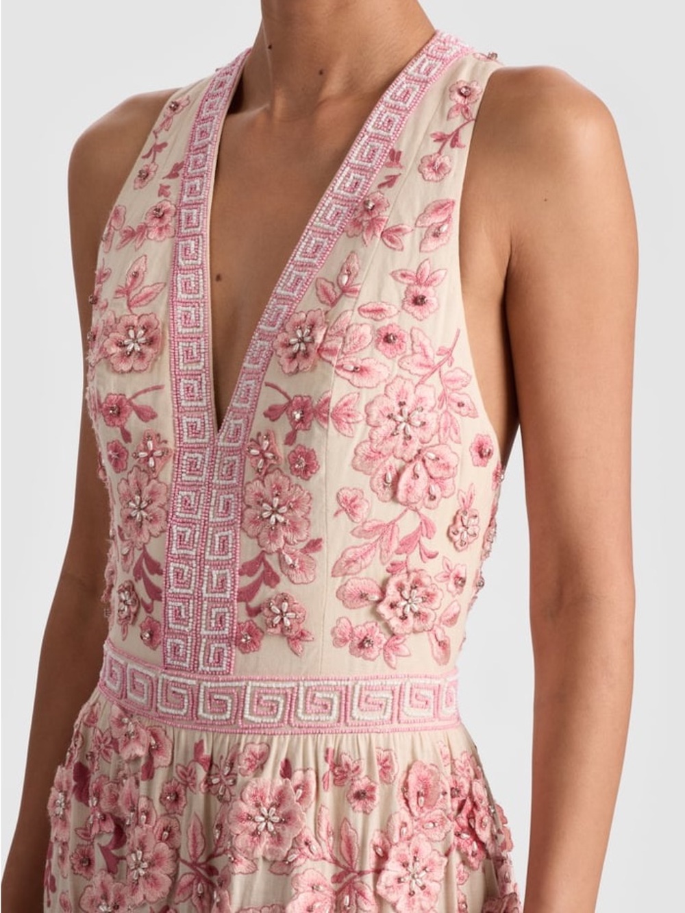 Alice + Olivia Pink Floral Embroidered V-Neck Maxi Dress - Picture 2 of 4